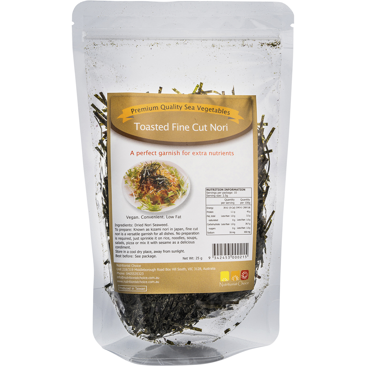 Nutritionist Choice Toasted Fine Cut Nori 25g – front product packaging