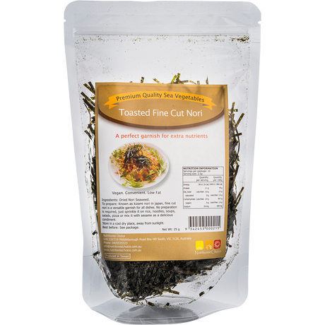 Nutritionist Choice Toasted Fine Cut Nori 25g – front product packaging