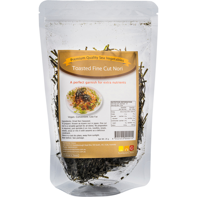 Nutritionist Choice Toasted Fine Cut Nori 25g – front product packaging