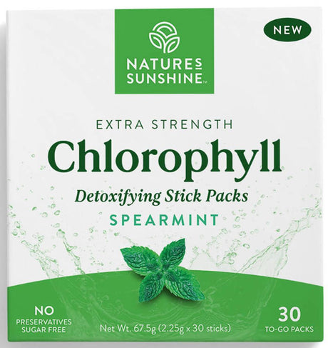 Natures Sunshine Extra Strength Chlorophyll Stick Packs Spearmint 30 to-go packs Front