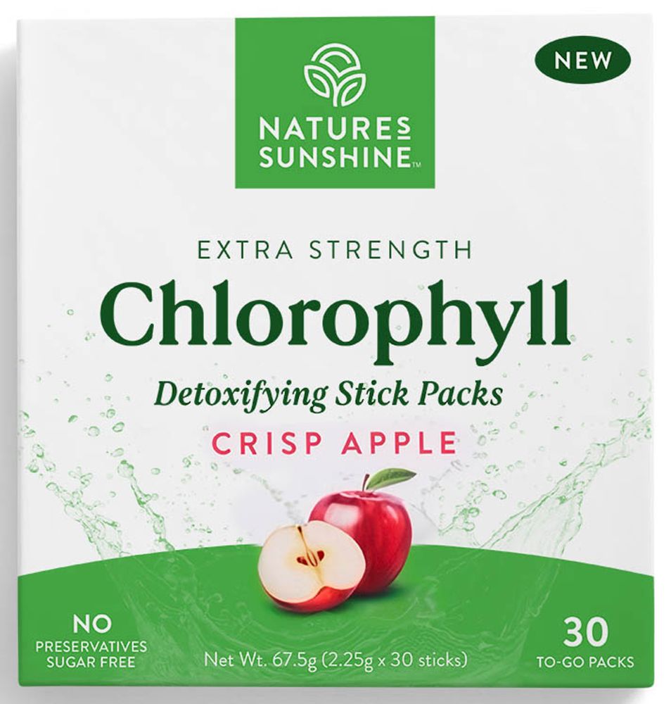 Natures Sunshine Extra Strength Chlorophyll Stick Packs Crisp Apple 30 to-go packs Front
