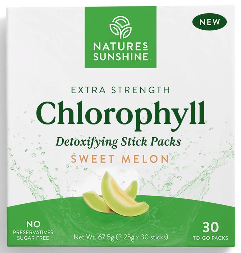 Natures Sunshine Extra Strength Chlorophyll Stick Packs Melon 30 to-go packs Front