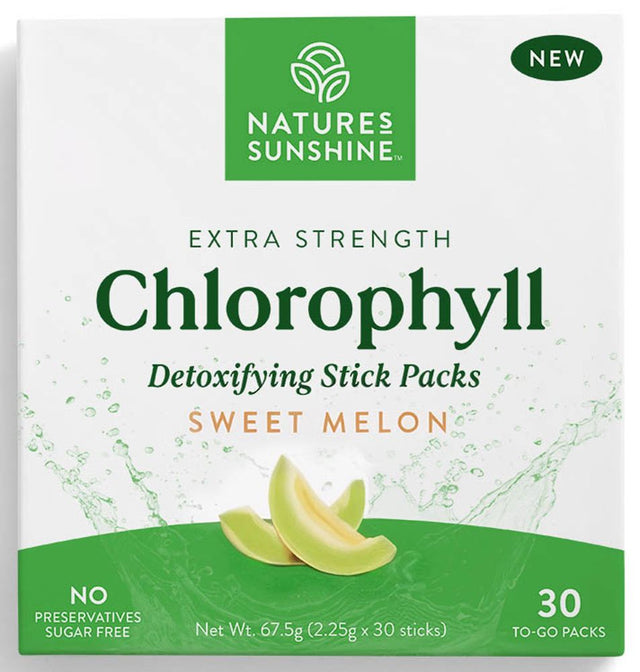 Natures Sunshine Extra Strength Chlorophyll Stick Packs Melon 30 to-go packs Front