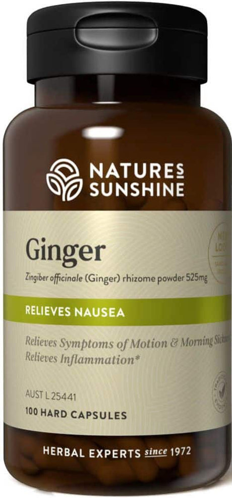 Natures Sunshine Ginger 525mg 100 Caps Front