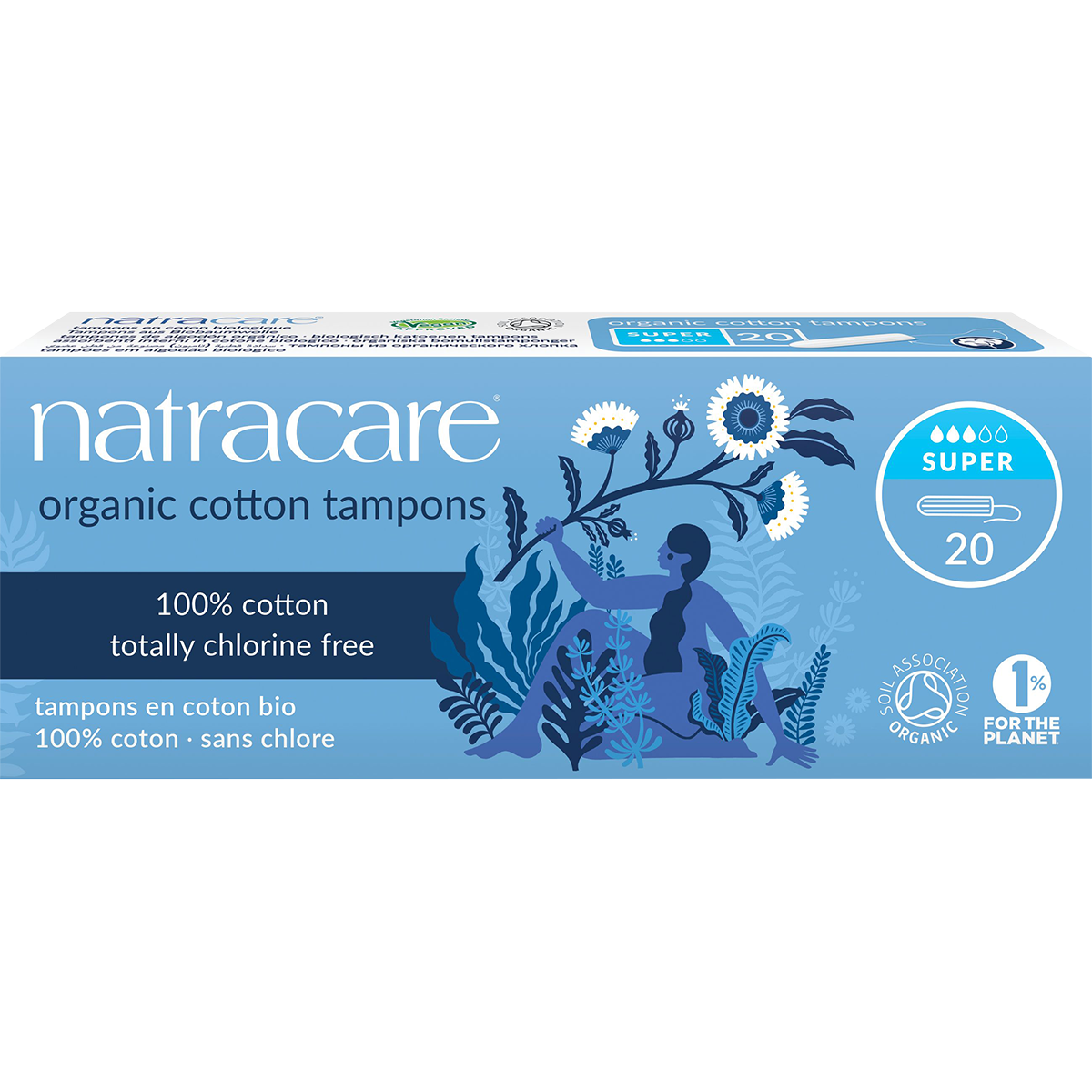 Natracare Super Tampons (Non-Applicator) 20-pack front view