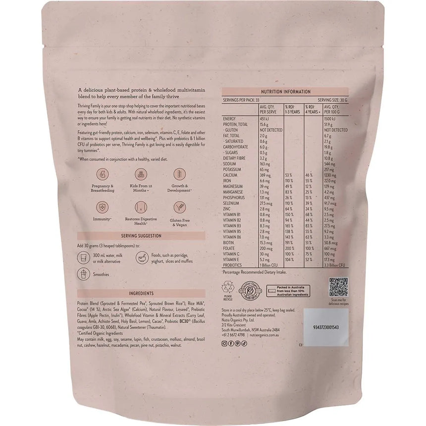 Nutra Organics Organic Thriving Family Protein (Protein + Multivitamin) Double Choc 1kg