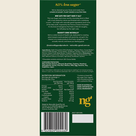 Naturally Good Dubai Inspired Chocolate Block 100g Back