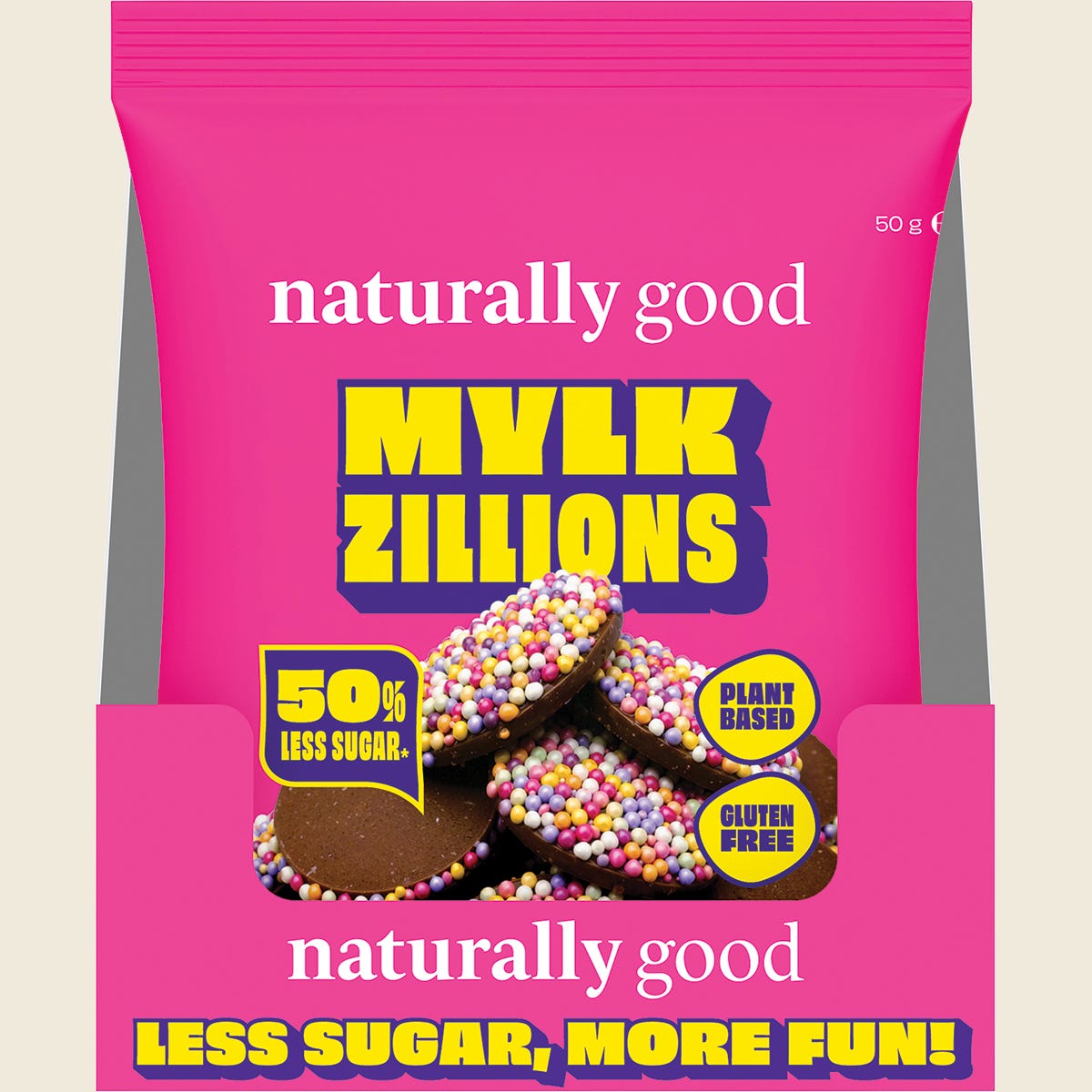 Naturally Good Mylk Zillions 50% Less Sugar 50g – display carton