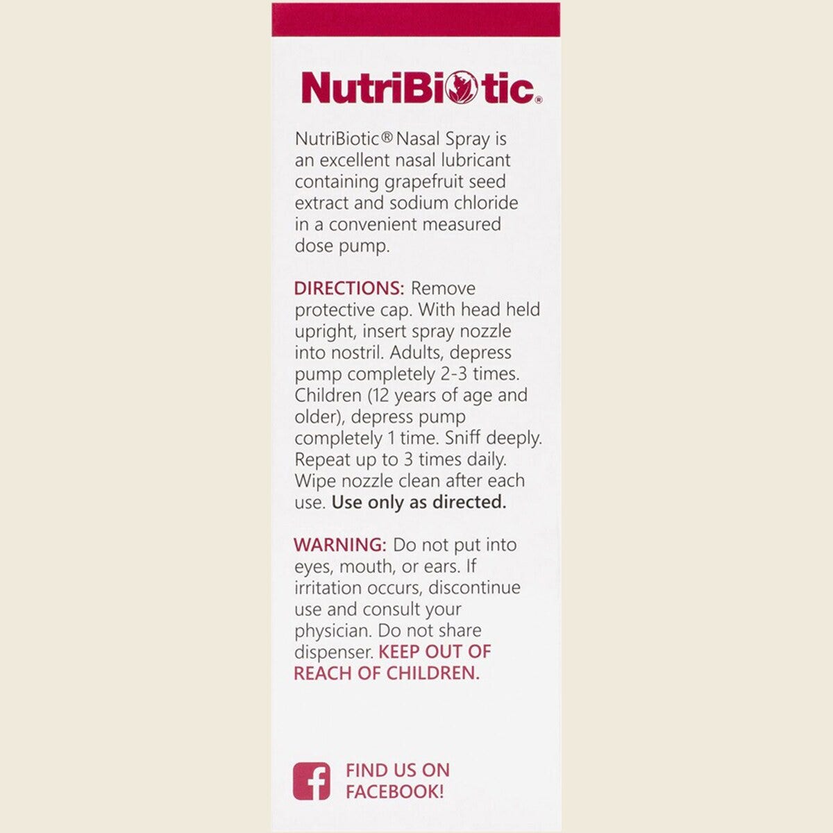 Nutribiotic Nasal Spray Pump 29.5ml – box back packaging