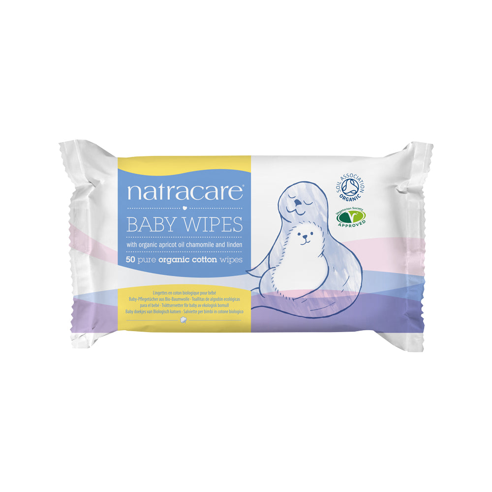 Natracare Organic Cotton Baby Wipes with Apricot, Sweet Almond & Chamomile 50-pack