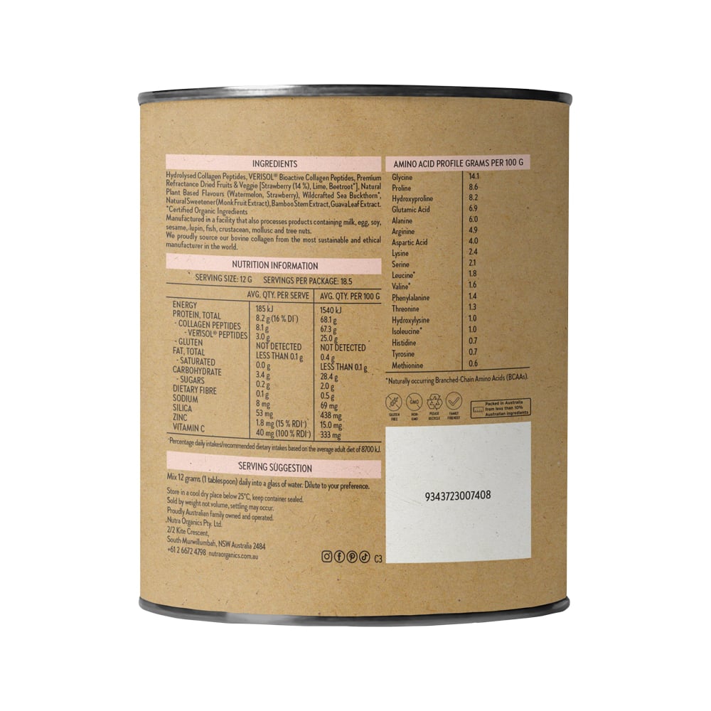 Nutra Organics Collagen Beauty Watermelon Strawberry 225g