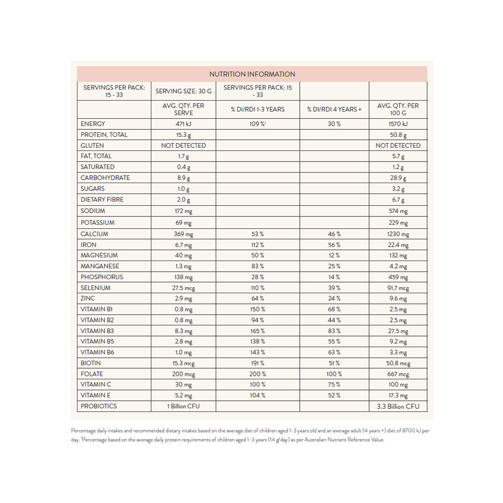 Nutra Organics Organic Thriving Family Protein (Protein + Multivitamin) Strawberries & Cream Nutritional Information