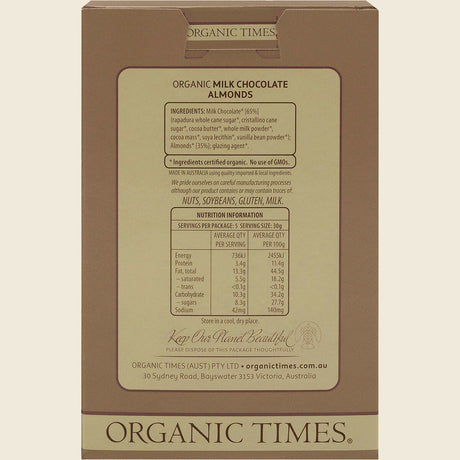 Organic Times Certified Organic Milk Chocolate & Almonds 150g