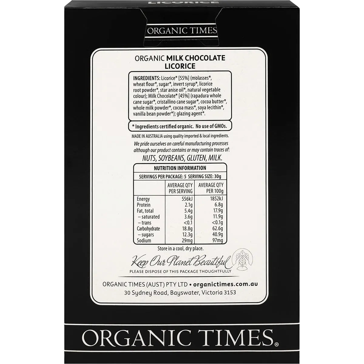 Organic Times Milk Chocolate & Licorice 150g