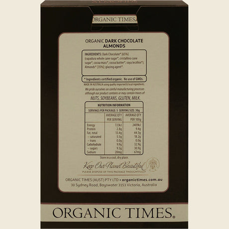 Organic Times Certified Organic Dark Chocolate & Almonds 150g