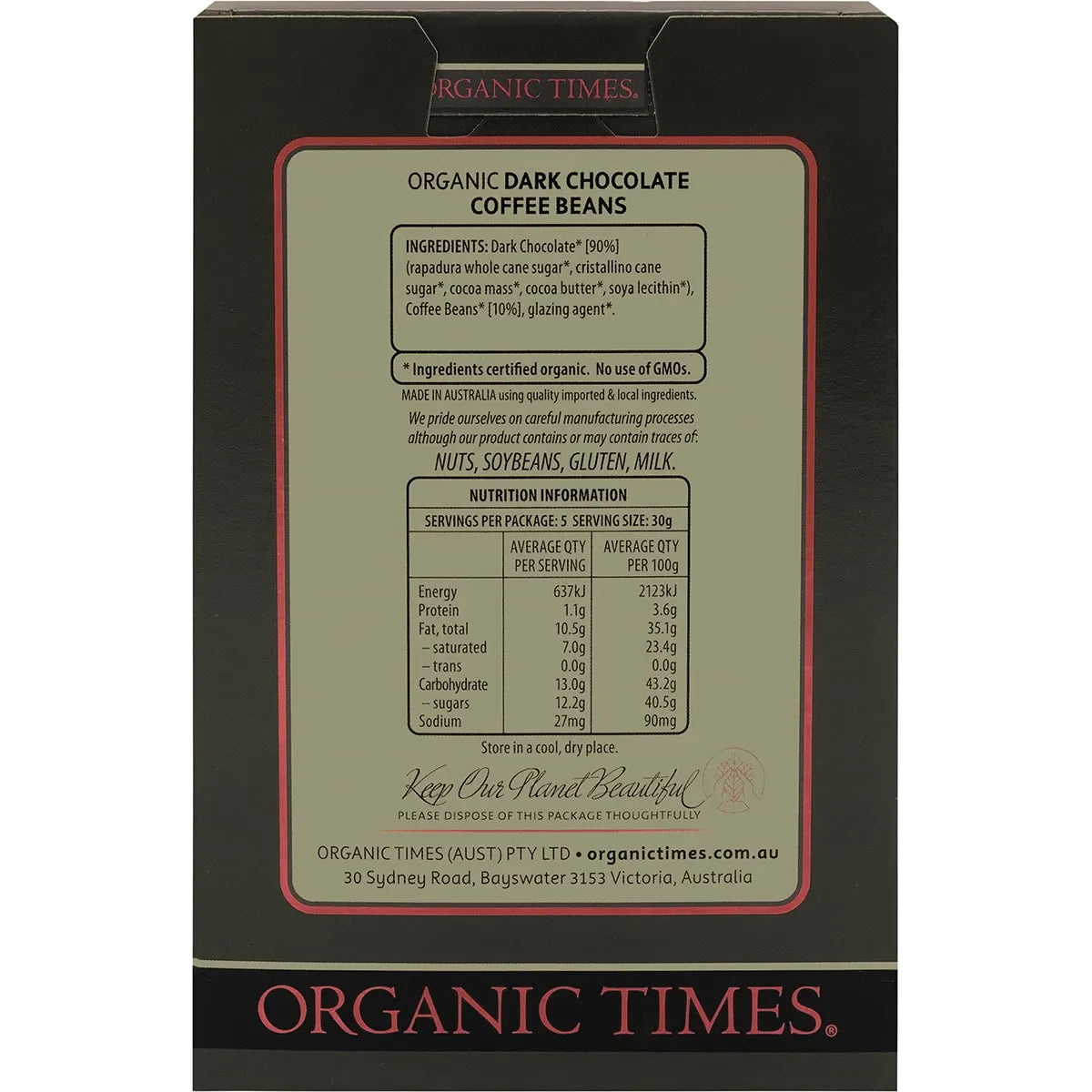 Organic Times Dark Chocolate & Coffee Beans 150g