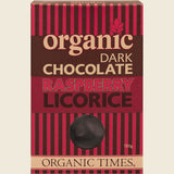 Organic Times Dark Chocolate Raspberry Licorice 150g Front