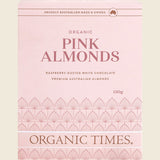 Organic Times Pink Raspberry Dusted White Choc Almonds 130g Front