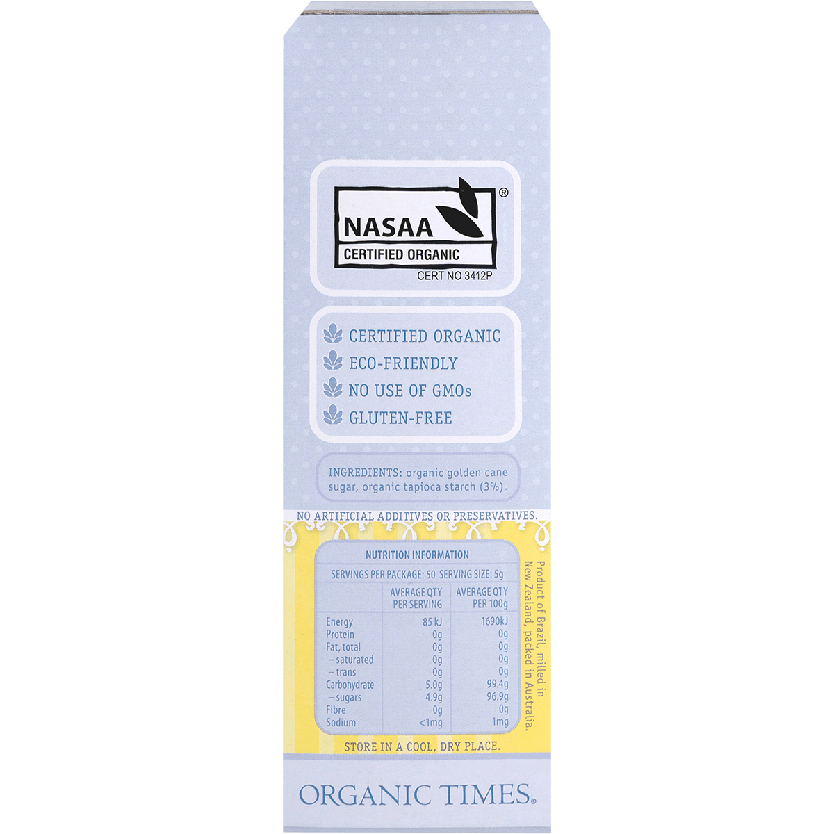 Organic Times Certified Organic Icing Sugar 250g right side view