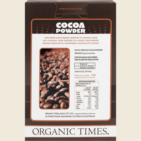 Organic Times Cocoa Powder 200g Back
