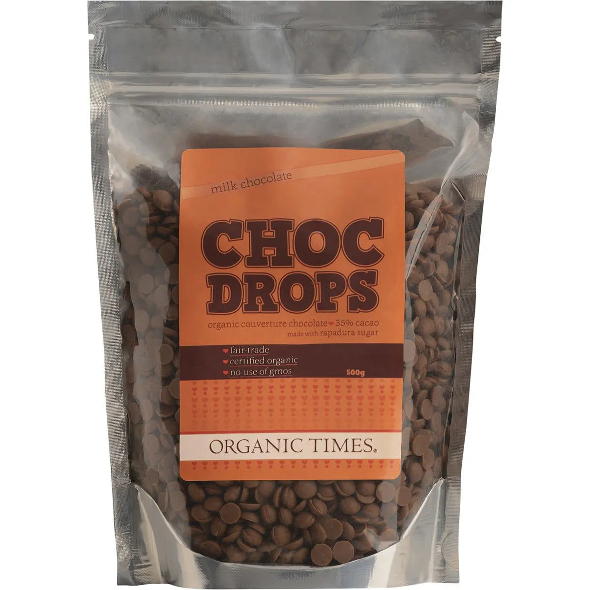 Organic Times Milk Chocolate Couvertre Drops 500g
