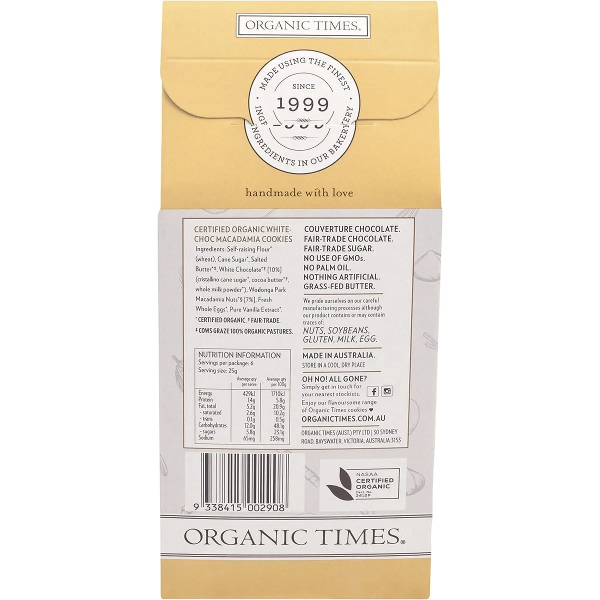 Organic Times Cookies Organic White Choc Macadamia 150g