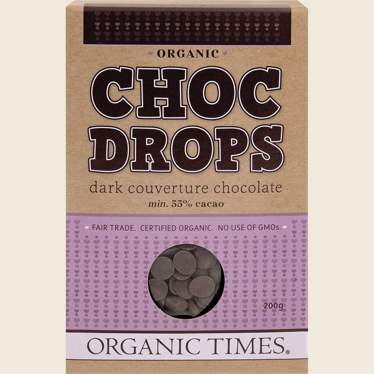 Organic Times Choc Drops Dark Couverture Drops 200g Front