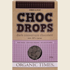 Organic Times Choc Drops Dark Couverture Drops 200g Front