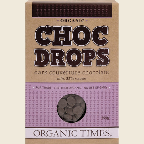 Organic Times Choc Drops Dark Couverture Drops 200g Front