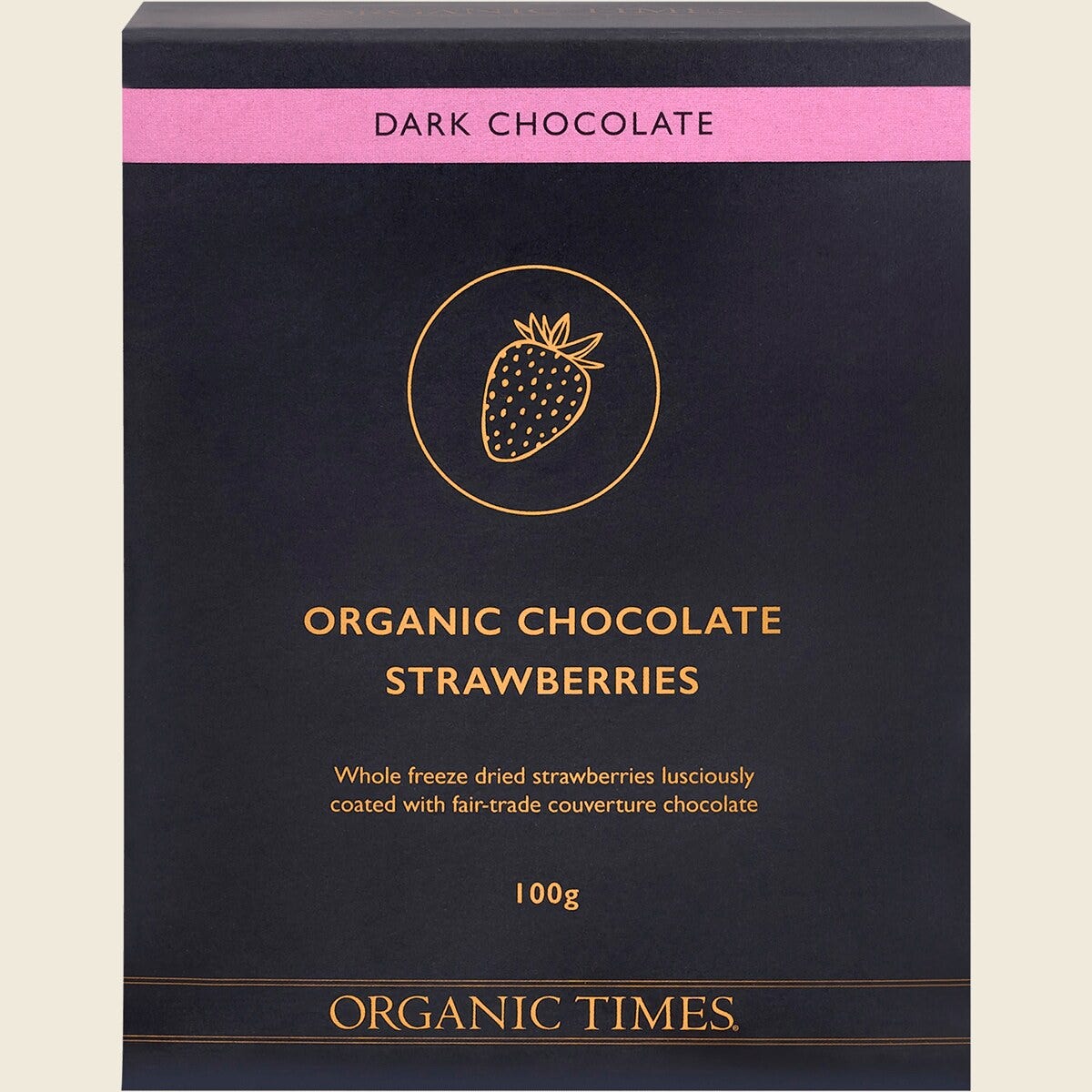 Organic Times Dark Chocolate Strawberries 100g Front