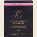 Organic Times Dark Chocolate Strawberries 100g Front