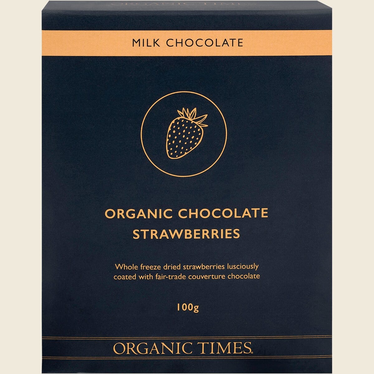 Organic Times Milk Chocolate Strawberries 100g Front