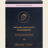 Organic Times White Chocolate Strawberries 100g Front