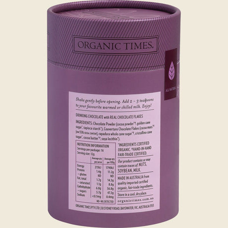 Organic Times Drinking Chocolate 200g Back