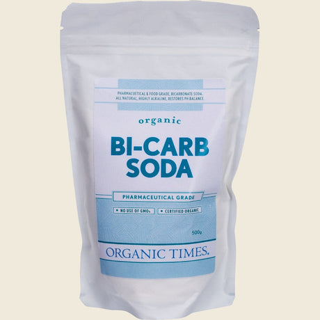 Organic Times Bi-Carb Soda Organic Pharmaceutical Grade 500g Front