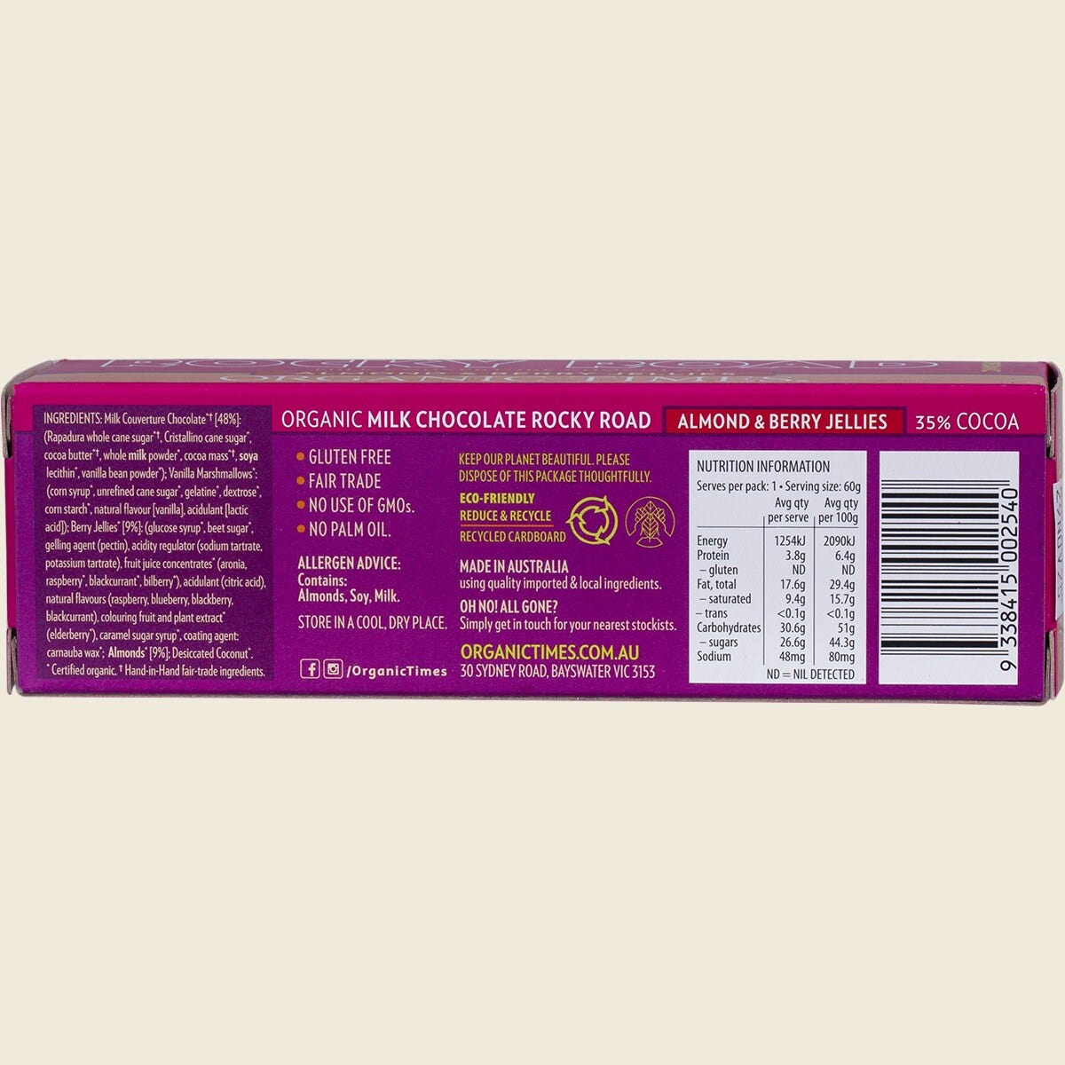 Organic Times Rocky Road Milk Chocolate 60g Back
