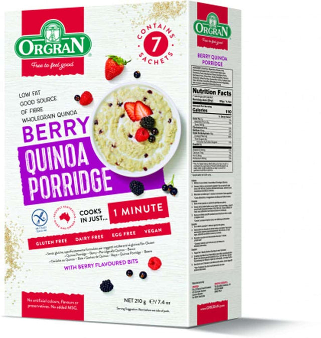 Orgran Porridge Berry 210g Front