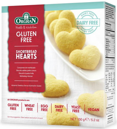 Orgran Premium Shortbread Hearts Gluten Free 150g Front