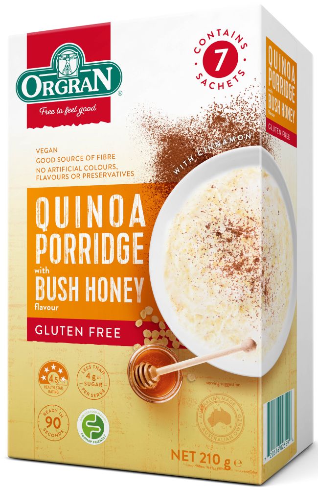 Orgran Quinoa Porridge Honey Gluten Free 210g Front
