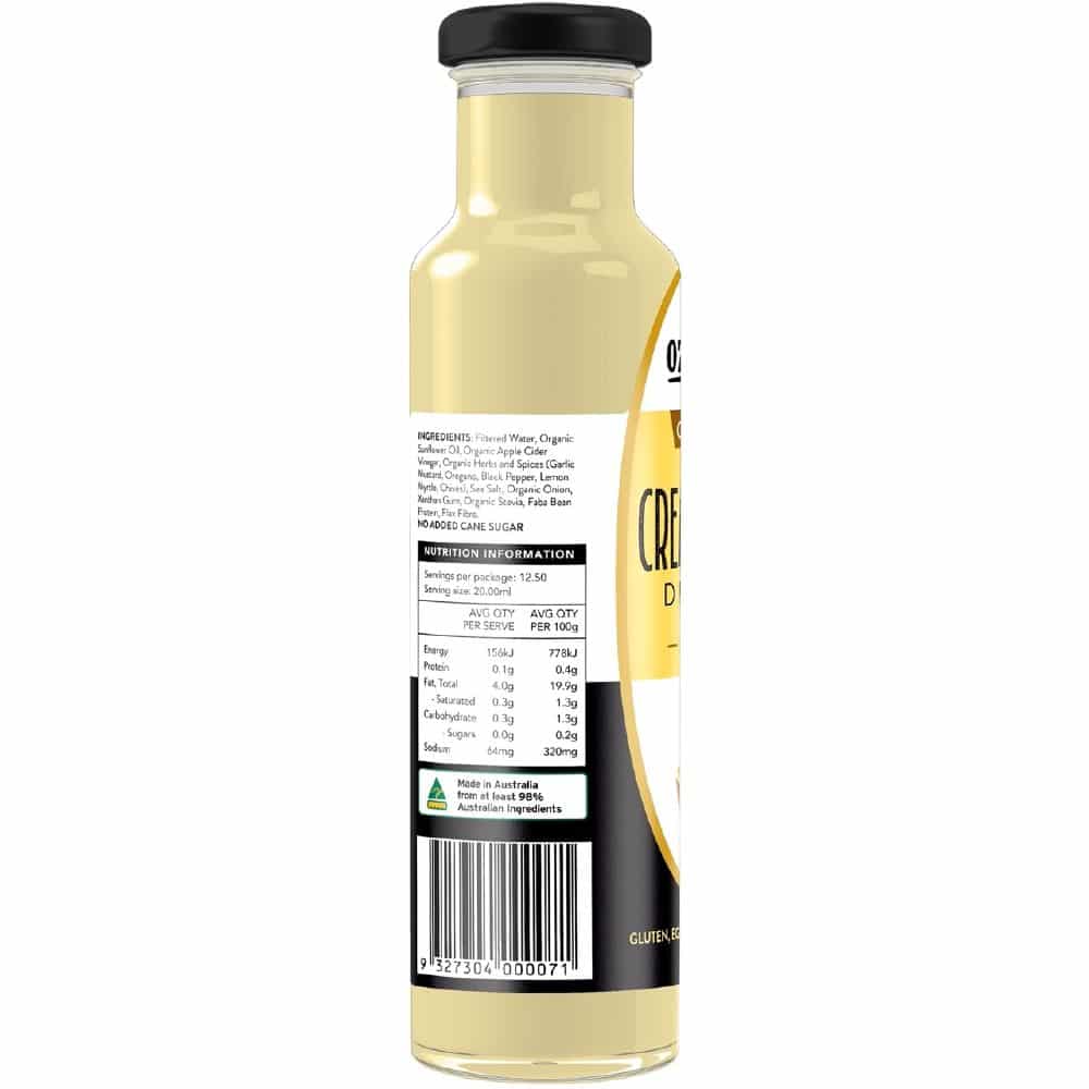 Ozganics Organic Creamy Ranch Dressing Plant Based Gluten Free 250ml Back