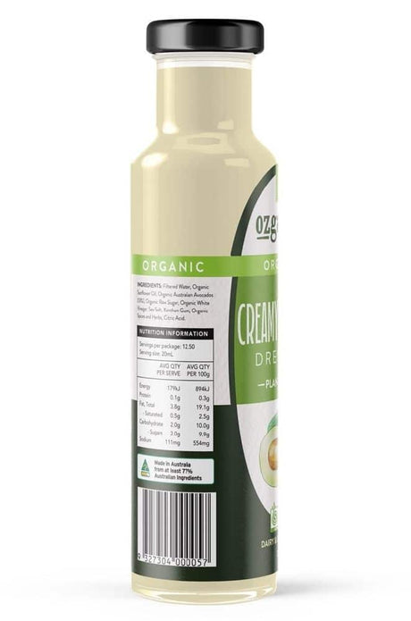 Ozganics Organic Avocado Dressing Gluten Free 250ml Back