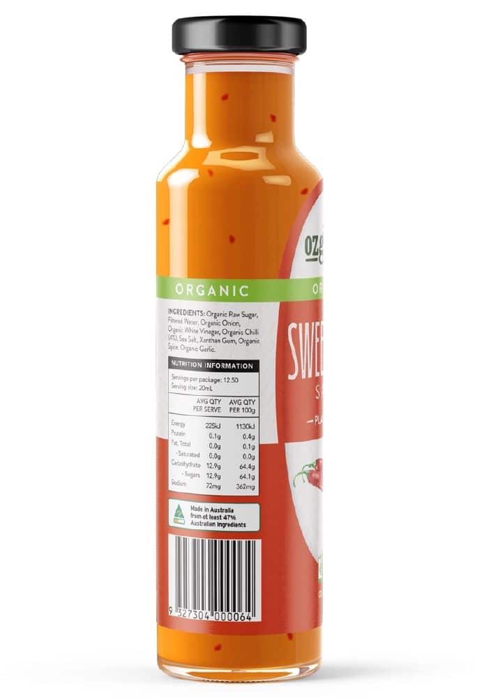 Ozganics Organic Sweet Chilli Sauce Gluten Free 250ml Back
