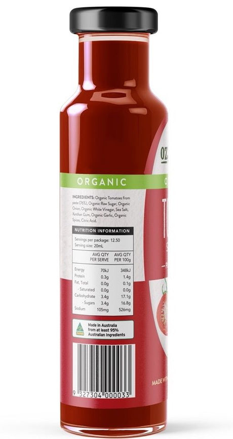 Ozganics Organic Tomato Sauce Gluten Free 250ml Back