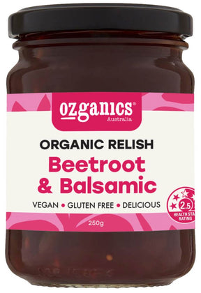 Ozganics Organic Beetroot & Balsamic Relish Gluten Free 250g Front