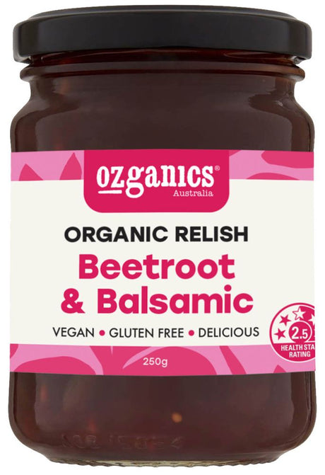 Ozganics Organic Beetroot & Balsamic Relish Gluten Free 250g Front