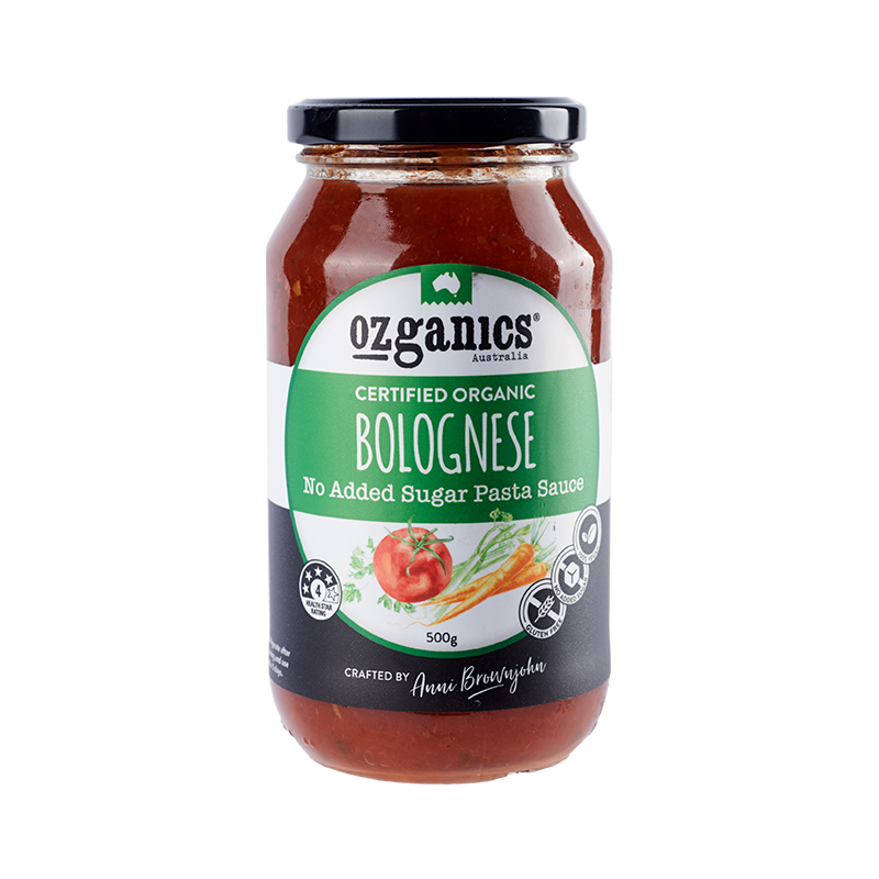 Ozganics Certified Organic Bolognese NAS Pasta Sauce 500g front