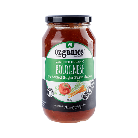 Ozganics Certified Organic Bolognese NAS Pasta Sauce 500g front