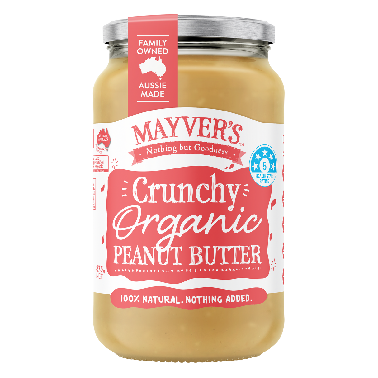Mayver's Peanut Spread Crunchy Organic 375g x6