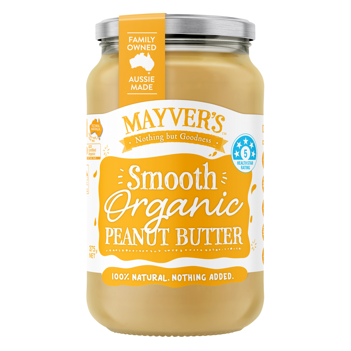 Mayver's Peanut Spread Smooth Organic 375g x6