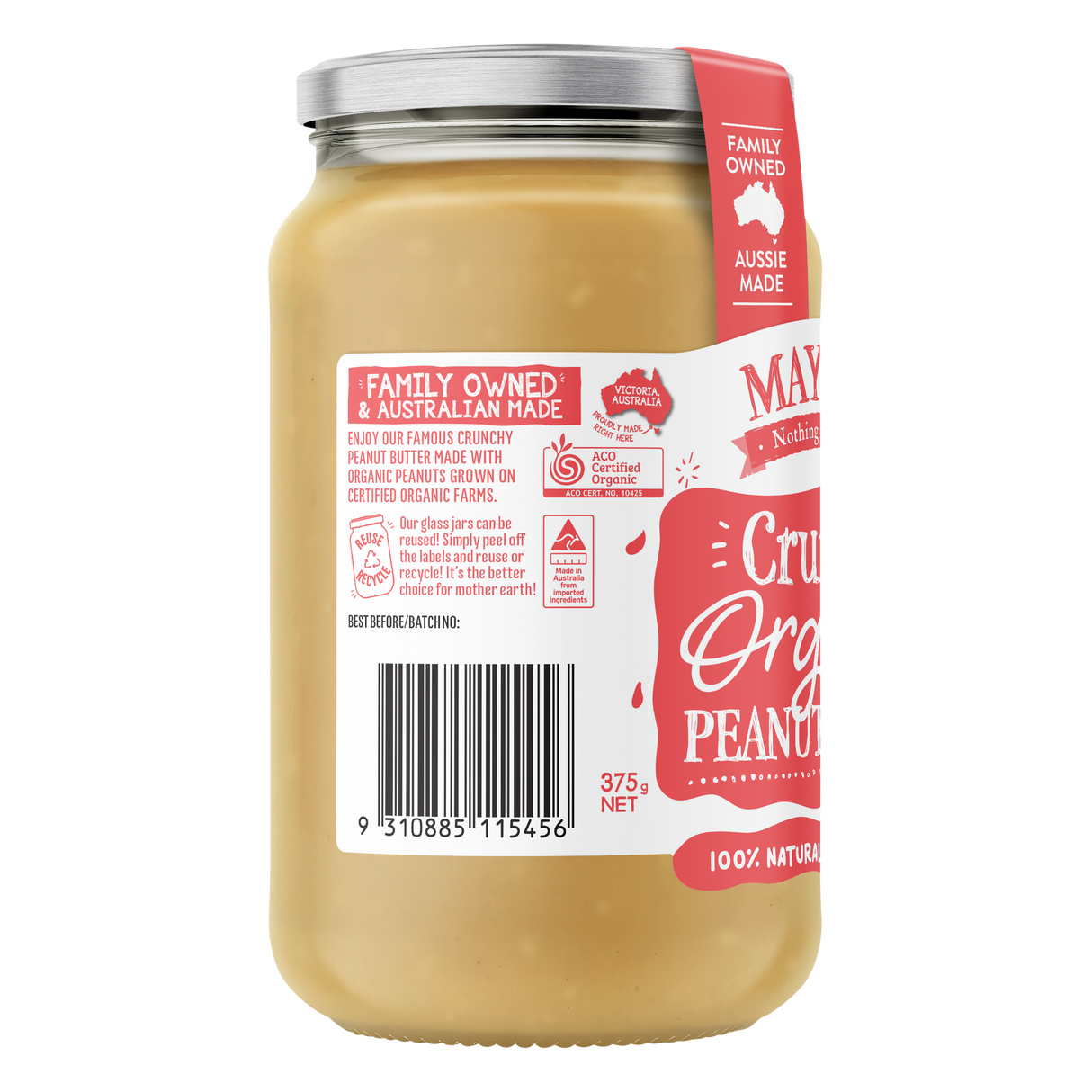 Mayver's Peanut Spread Crunchy Organic 375g x6